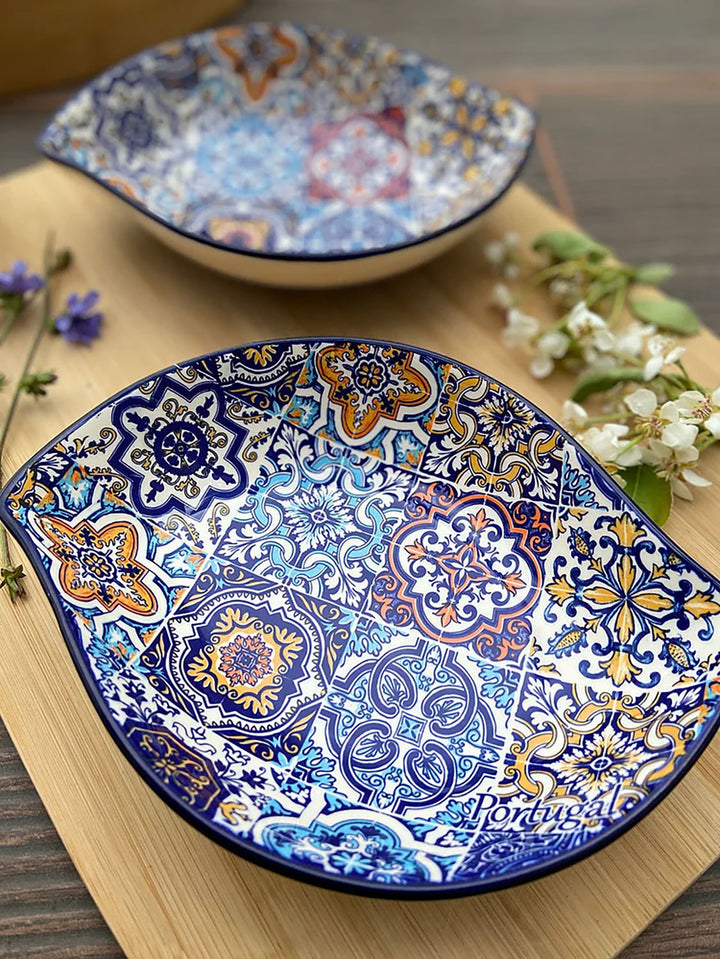 Portuguese Pottery Alcobaça Ceramic Side Dish Serving Bowl - Set of 2