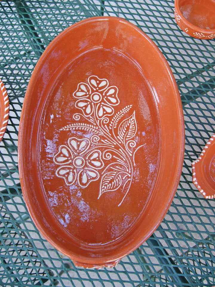 Portuguese Pottery Glazed Terracotta Oval Clay Baking Pan for Oven
