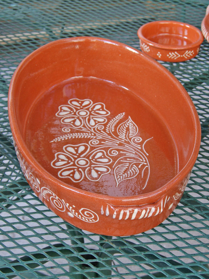 Portuguese Pottery Glazed Terracotta Oval Clay Baking Pan for Oven