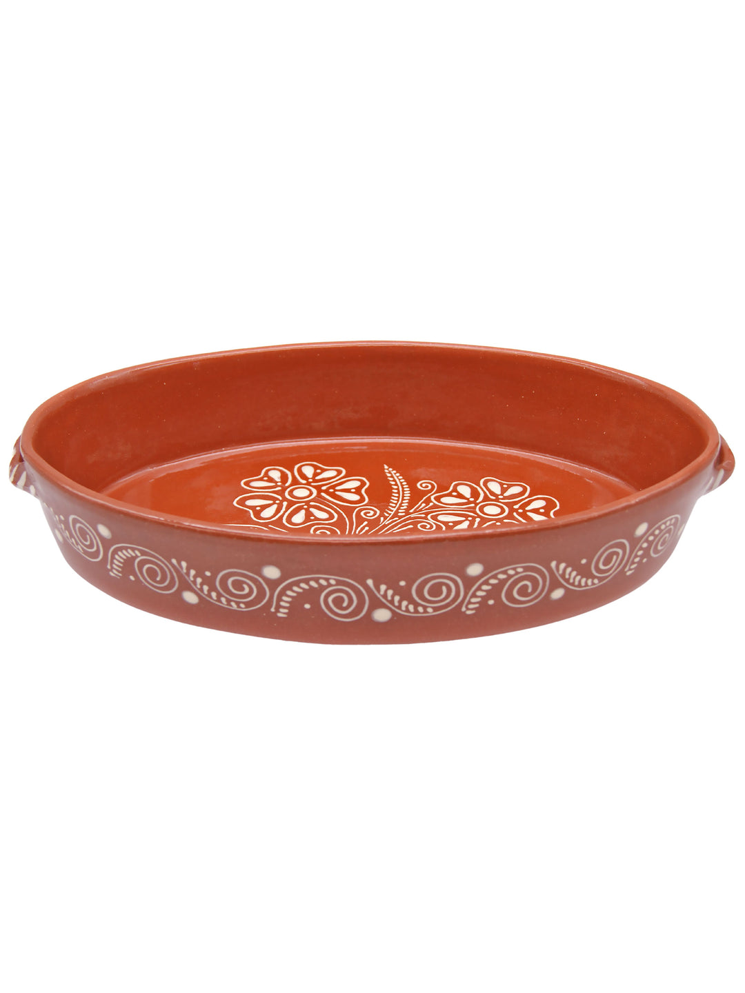 Portuguese Pottery Glazed Terracotta Oval Clay Baking Pan for Oven