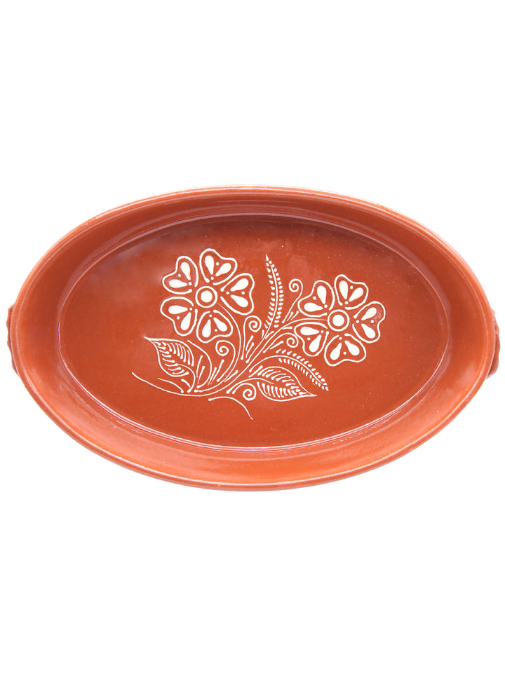 Portuguese Pottery Glazed Terracotta Oval Clay Baking Pan for Oven
