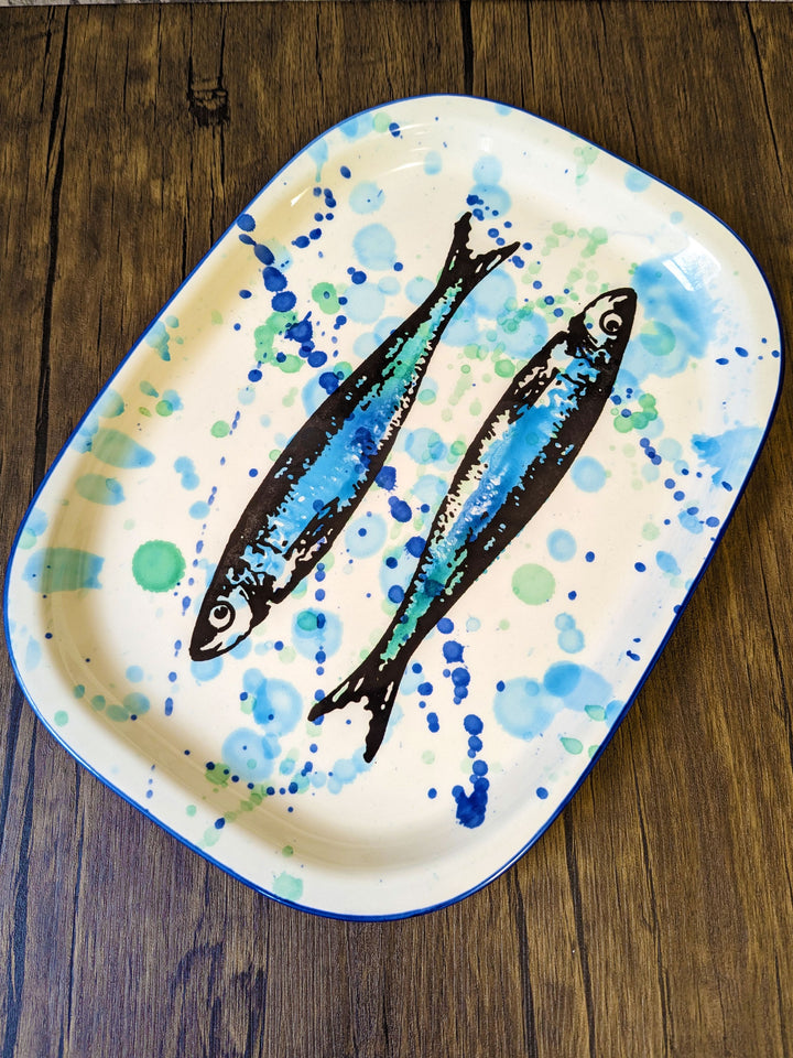 Splash Sardines Portuguese Pottery Oval Ceramic Serving Platter