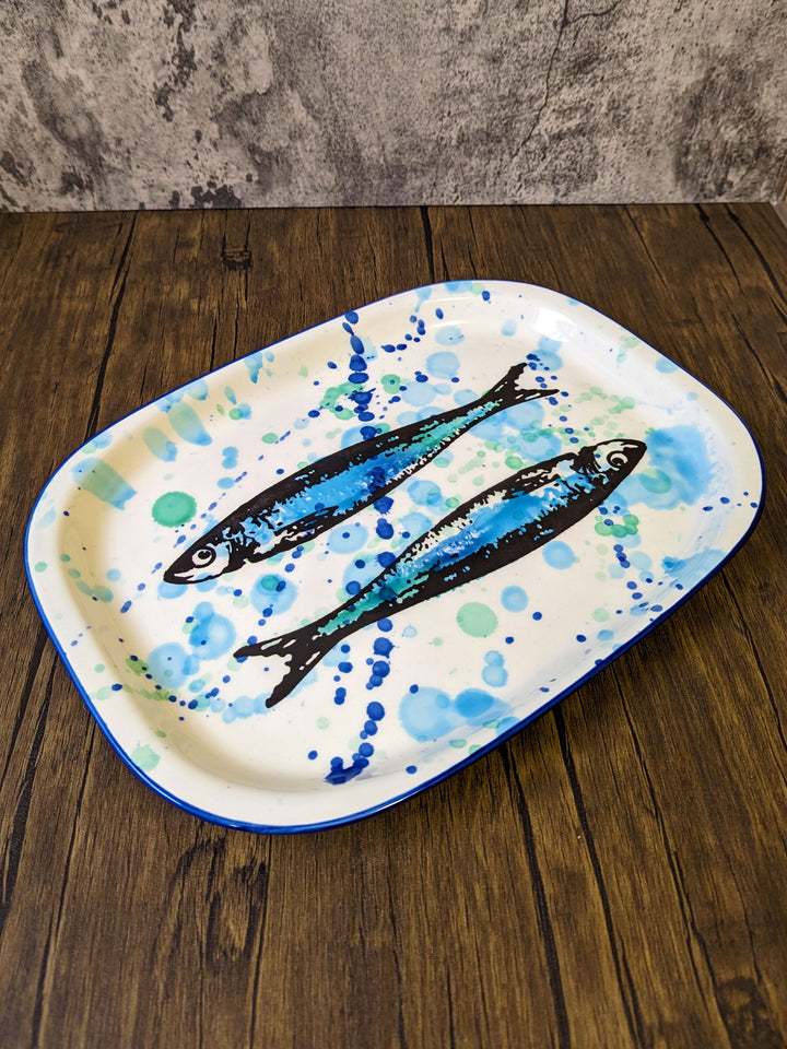 Splash Sardines Portuguese Pottery Oval Ceramic Serving Platter