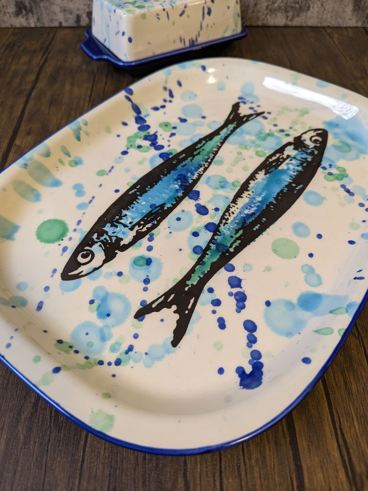 Splash Sardines Portuguese Pottery Oval Ceramic Serving Platter