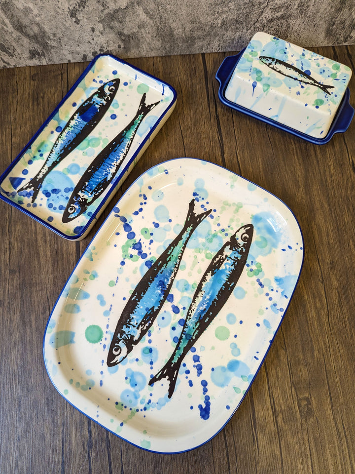 Splash Sardines Portuguese Pottery Oval Ceramic Serving Platter
