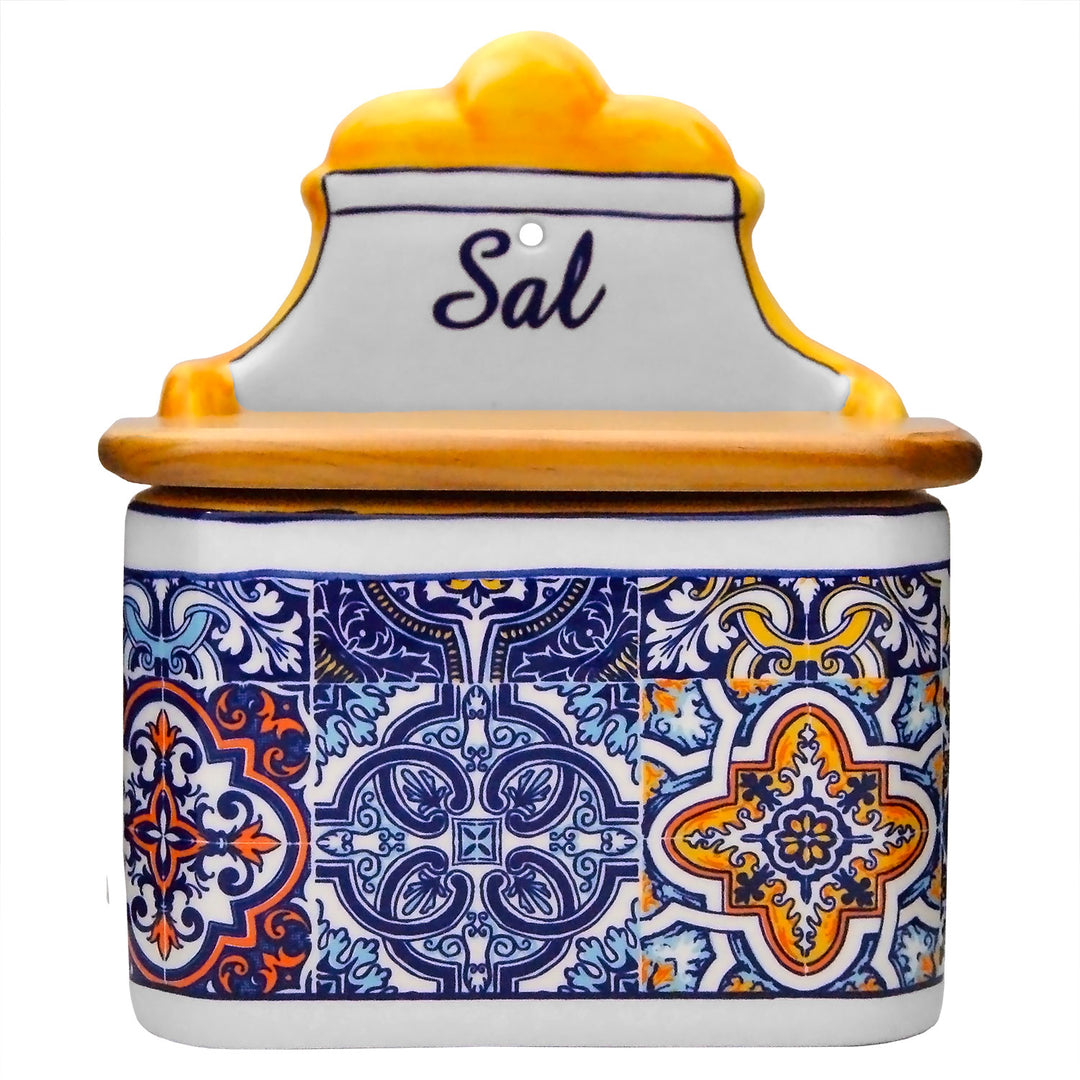 Portuguese Pottery Alcobaça Ceramic Salt Cellar with Lid