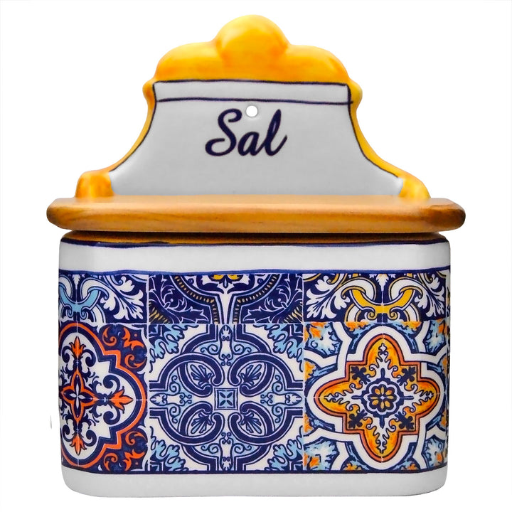Portuguese Pottery Alcobaça Ceramic Salt Cellar with Lid