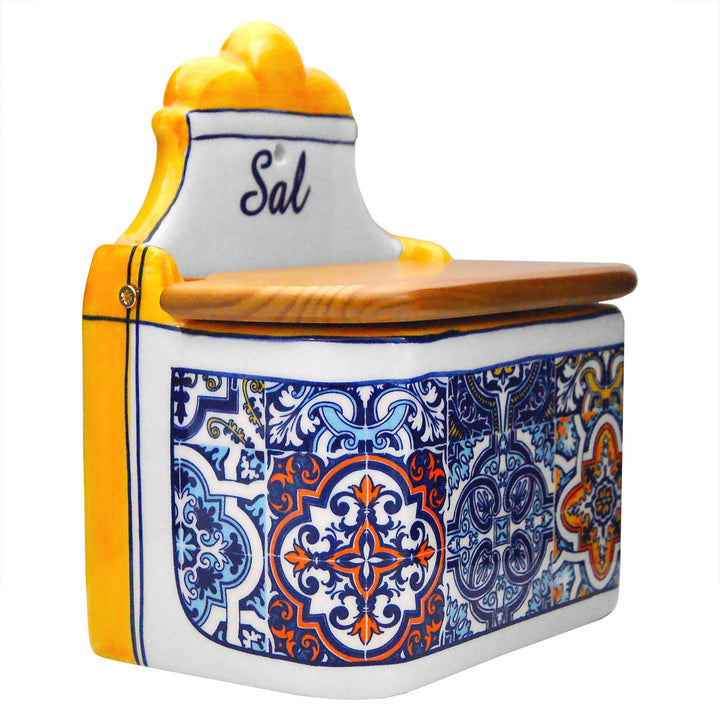Portuguese Pottery Alcobaça Ceramic Salt Cellar with Lid