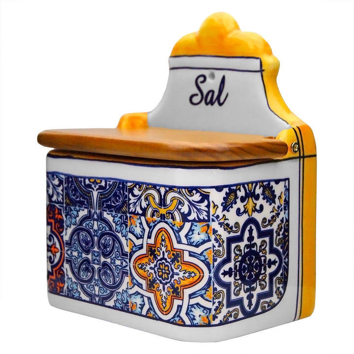 Portuguese Pottery Alcobaça Ceramic Salt Cellar with Lid