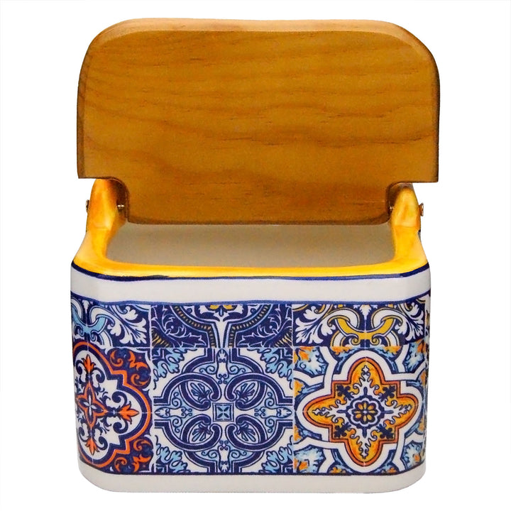 Portuguese Pottery Alcobaça Ceramic Salt Cellar with Lid