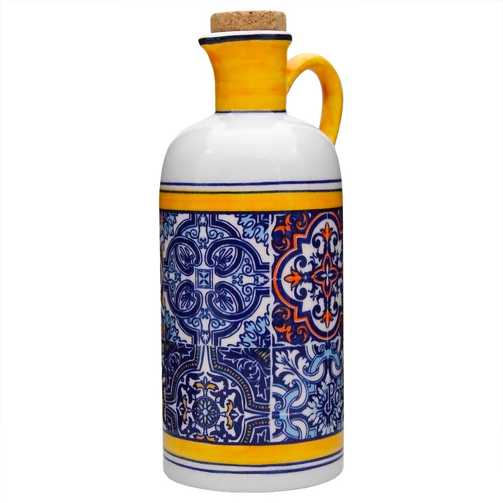Portuguese Pottery Alcobaça Ceramic Olive Oil Cruet Bottle Dispenser
