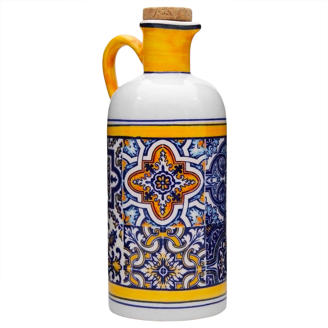 Portuguese Pottery Alcobaça Ceramic Olive Oil Cruet Bottle Dispenser