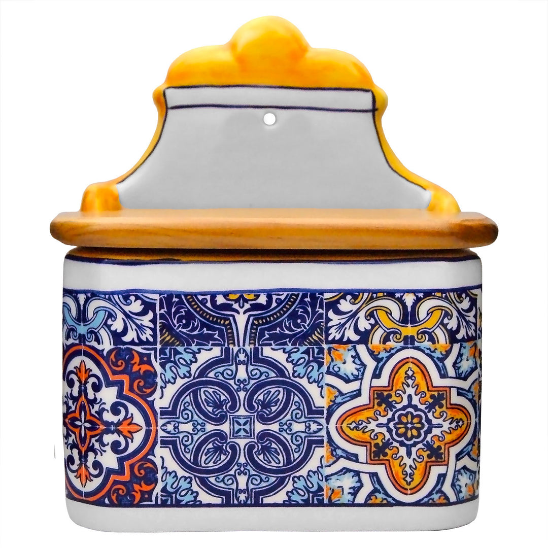 Portuguese Pottery Alcobaça Ceramic Salt Cellar with Lid