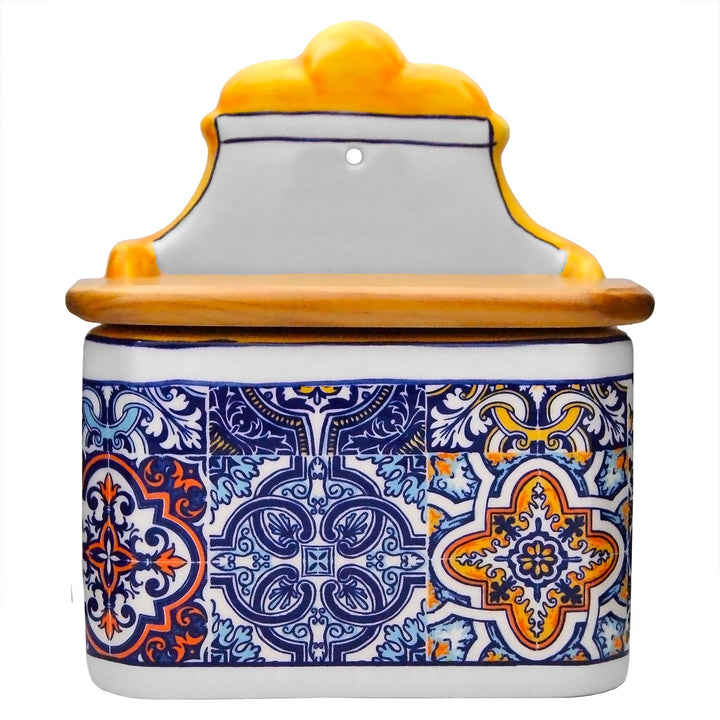Portuguese Pottery Alcobaça Ceramic Salt Cellar with Lid