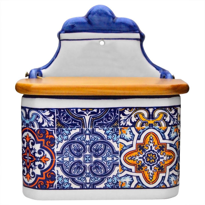 Portuguese Pottery Alcobaça Ceramic Salt Cellar with Lid