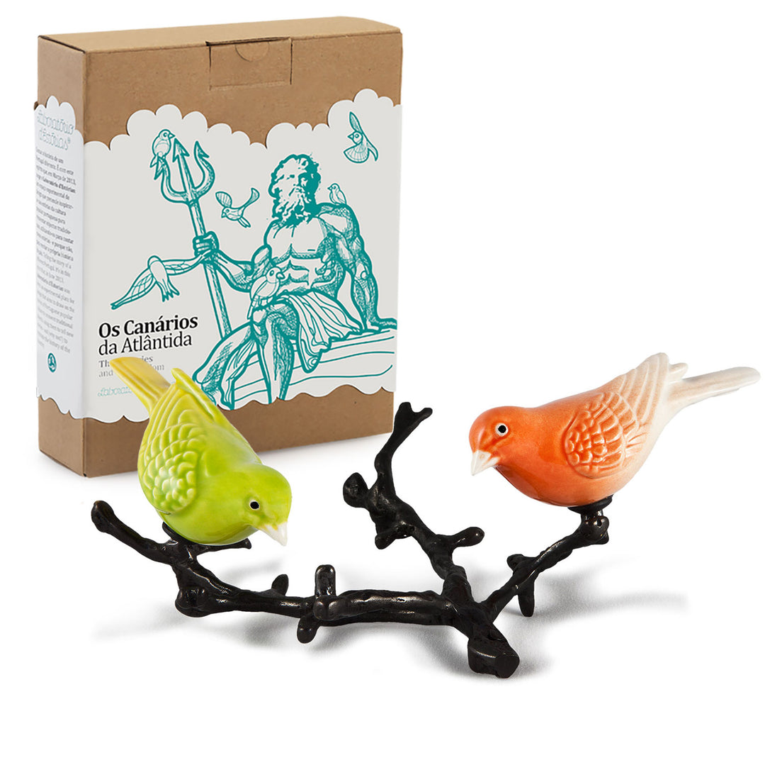Hand Painted Ceramic Home Decor Birds in Branch Figurine - The Atlantis canaries