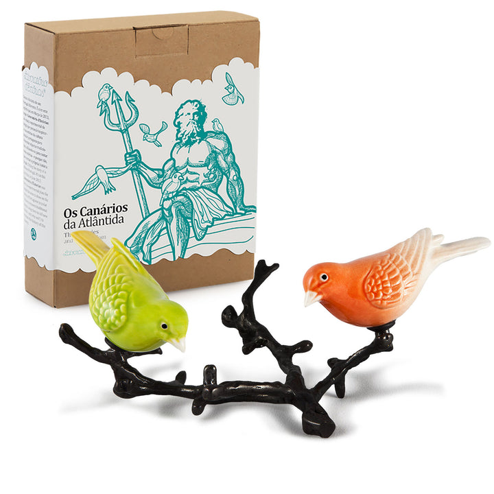 Hand Painted Ceramic Home Decor Birds in Branch Figurine - The Atlantis canaries