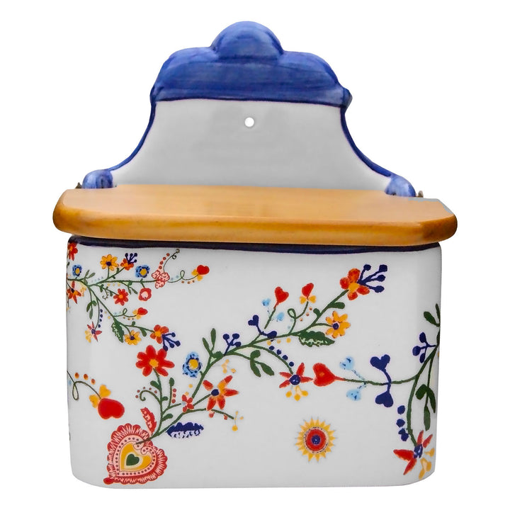 Portuguese Pottery Alcobaça Ceramic Salt Cellar with Lid