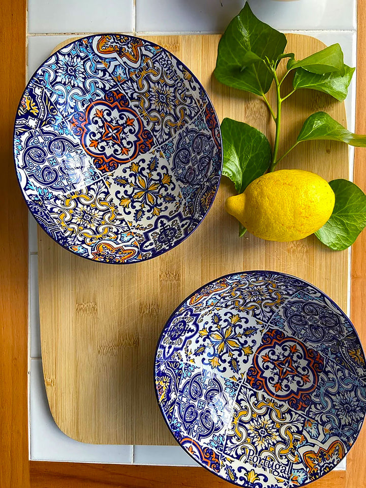 Portuguese Pottery Alcobaça Ceramic Side Dish Serving Bowl - Set of 2