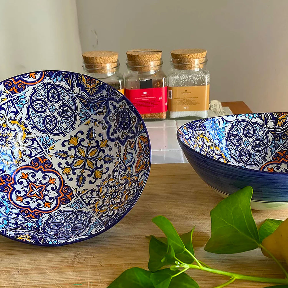 Portuguese Pottery Alcobaça Ceramic Side Dish Serving Bowl - Set of 2
