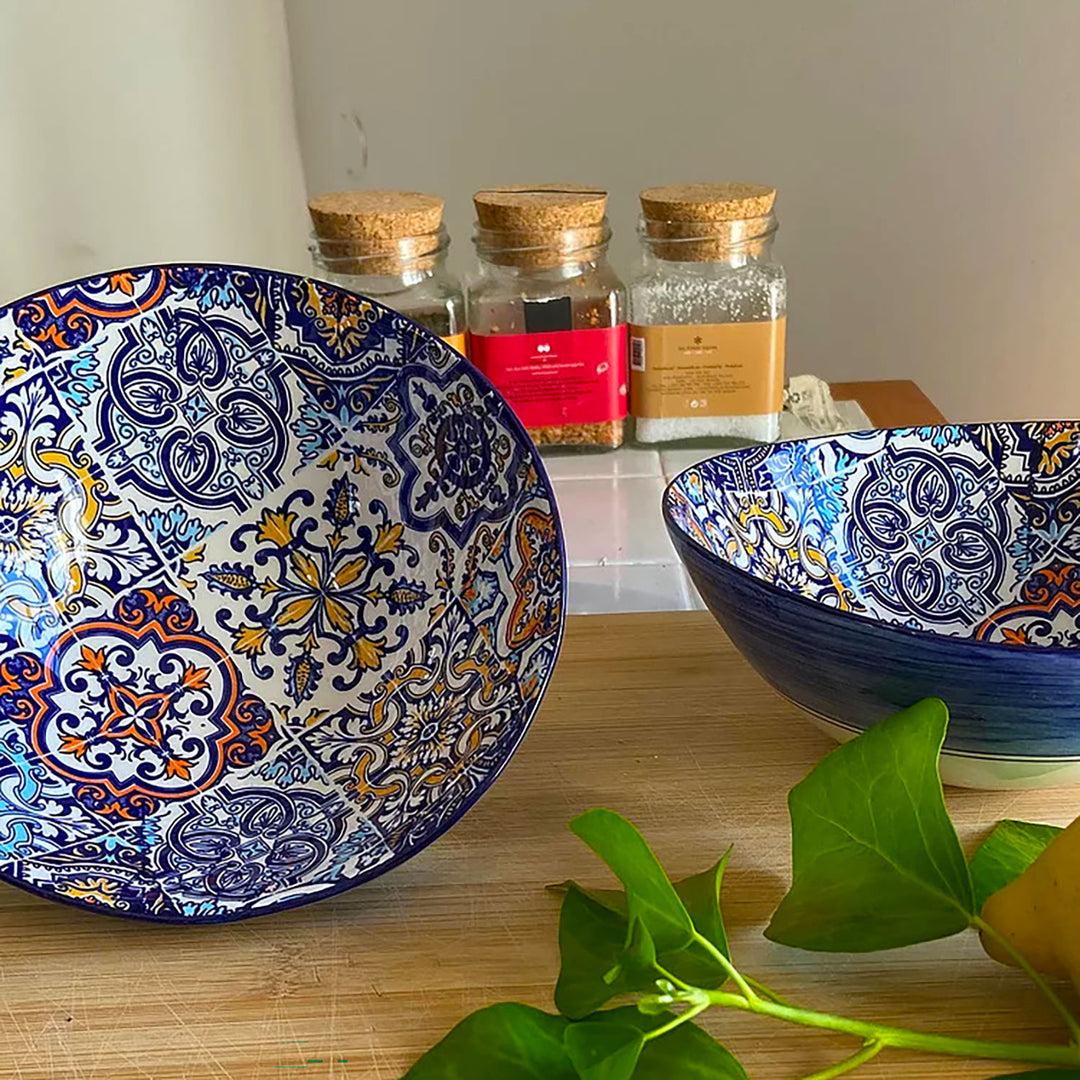 Portuguese Pottery Alcobaça Ceramic Side Dish Serving Bowl - Set of 2