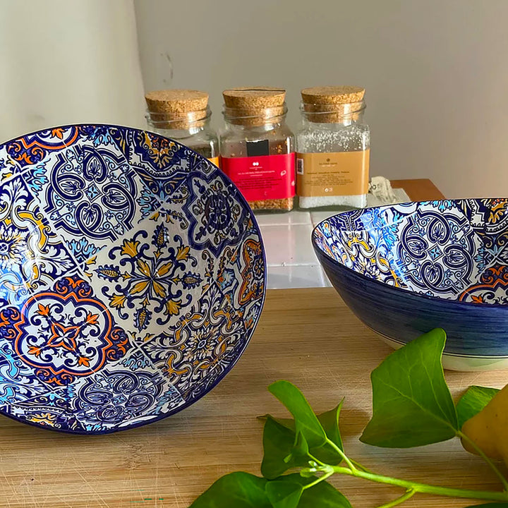 Portuguese Pottery Alcobaça Ceramic Side Dish Serving Bowl - Set of 2