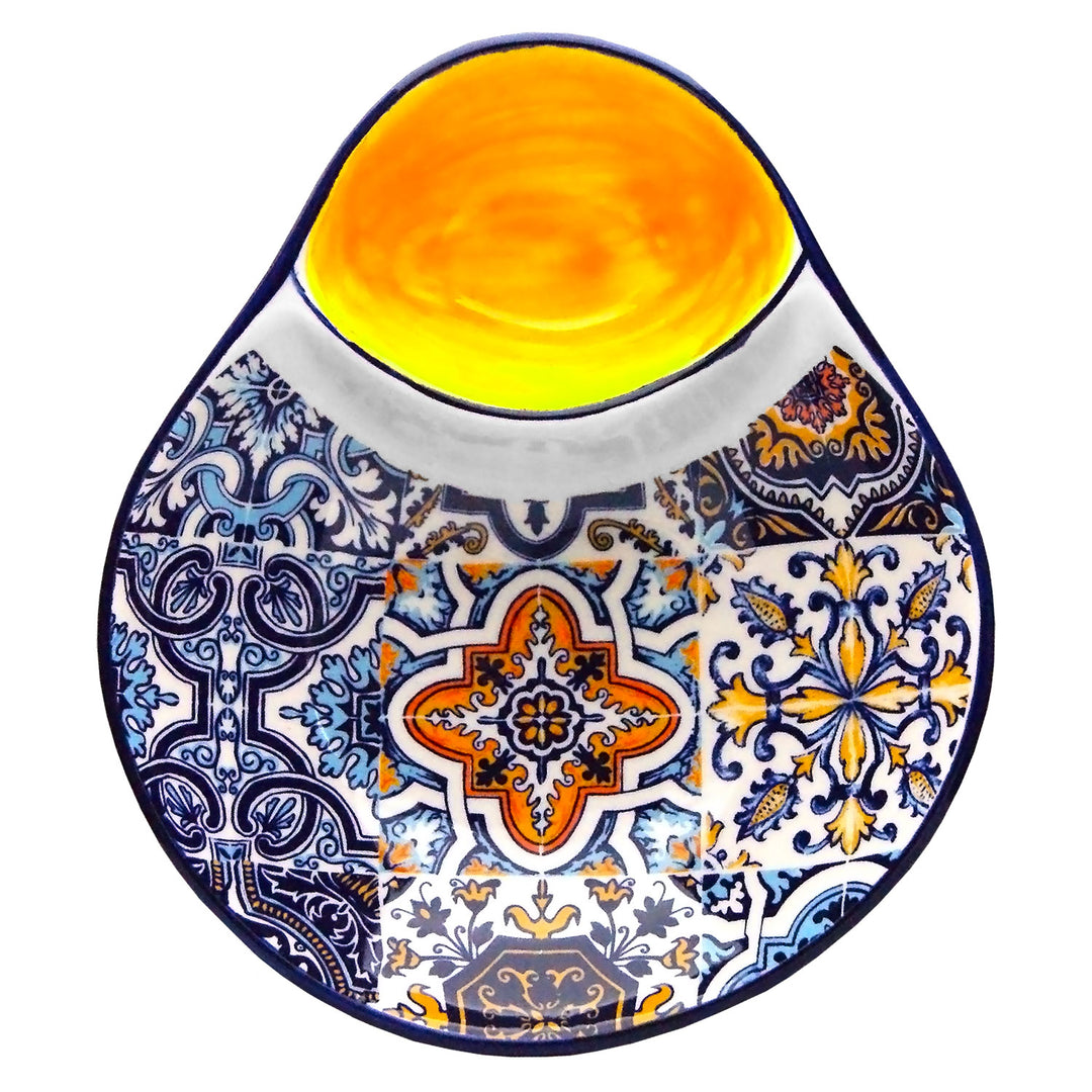 Portuguese Pottery Alcobaça Ceramic Olive Serving Dish with Pit Holder
