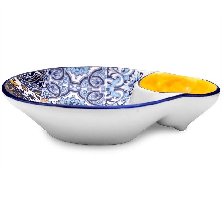 Portuguese Pottery Alcobaça Ceramic Olive Serving Dish with Pit Holder