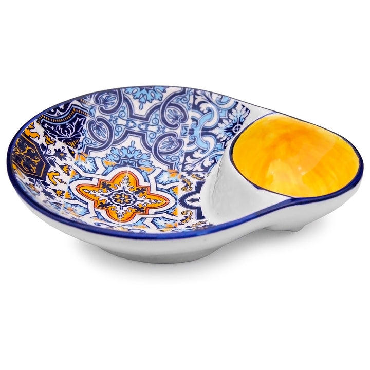Portuguese Pottery Alcobaça Ceramic Olive Serving Dish with Pit Holder