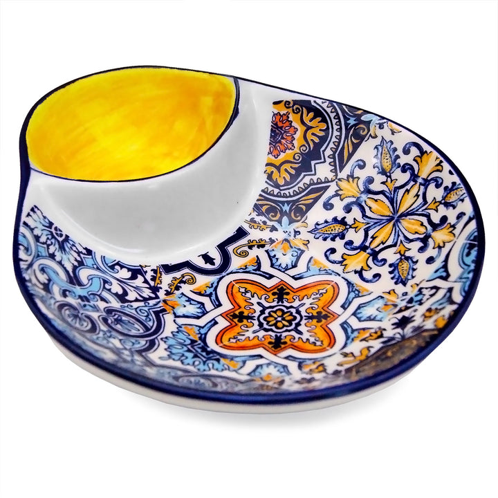Portuguese Pottery Alcobaça Ceramic Olive Serving Dish with Pit Holder