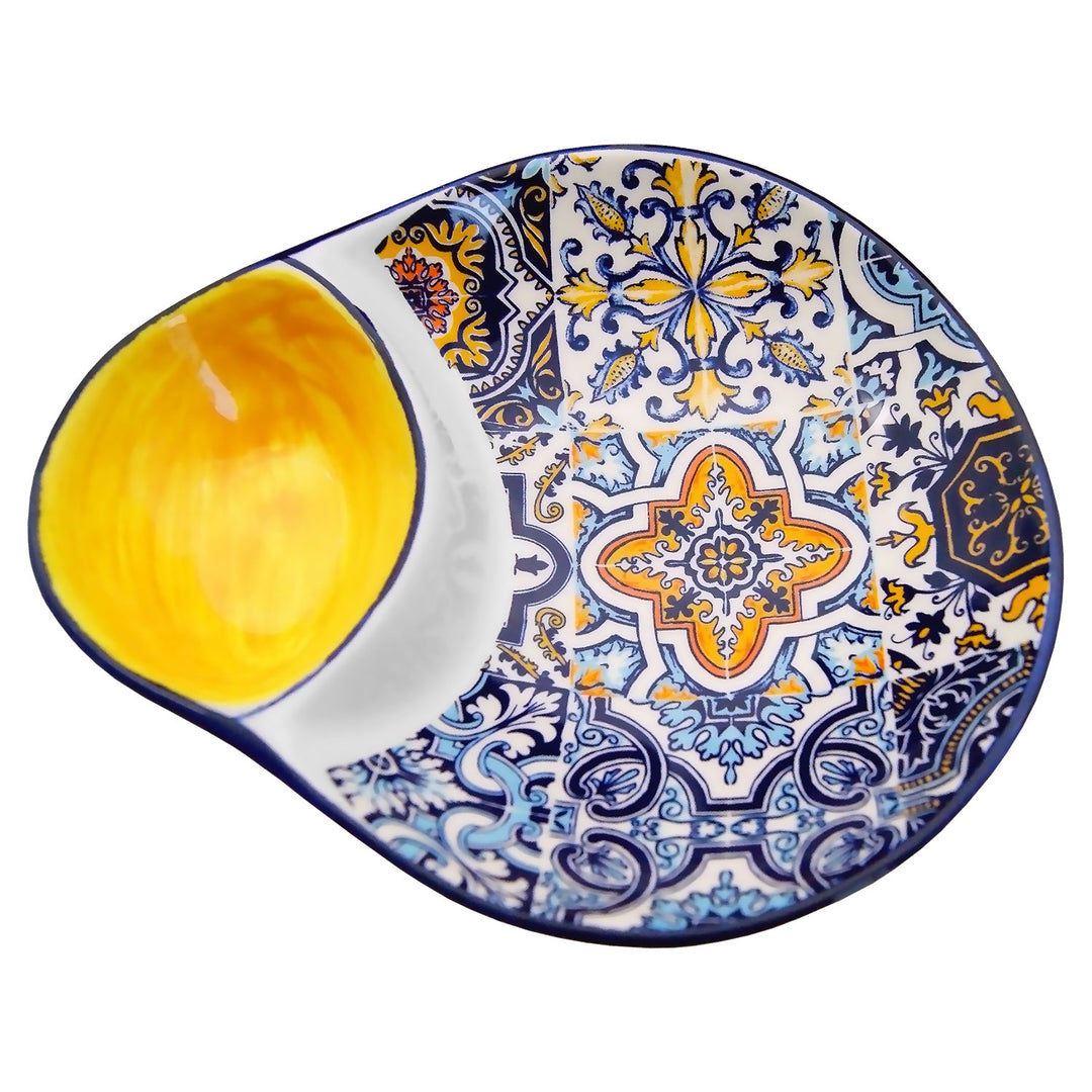 Portuguese Pottery Alcobaça Ceramic Olive Serving Dish with Pit Holder