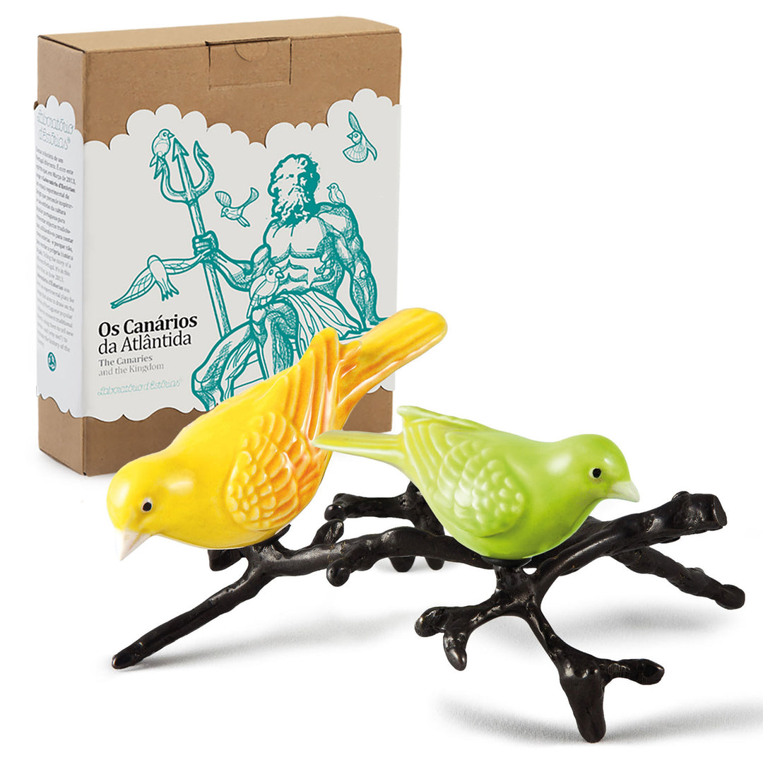 Hand Painted Ceramic Home Decor Birds in Branch Figurine - The Atlantis canaries