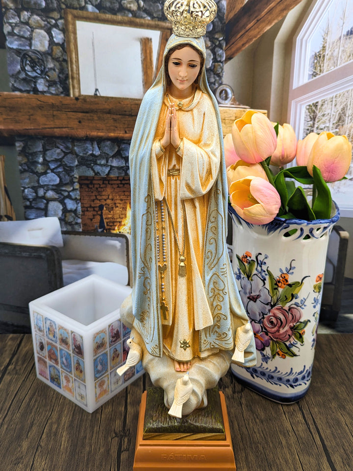 19 Inch Glass Eyes Our Lady of Fatima Statue with Blue Cloak