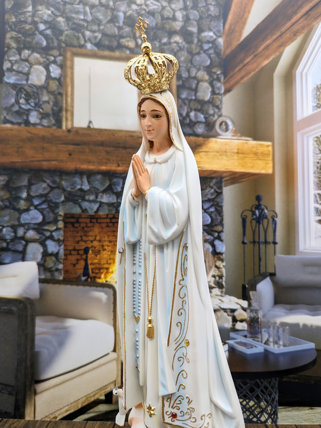 15 Inch Glass Eyes Our Lady of Fatima Statue Made in Portugal