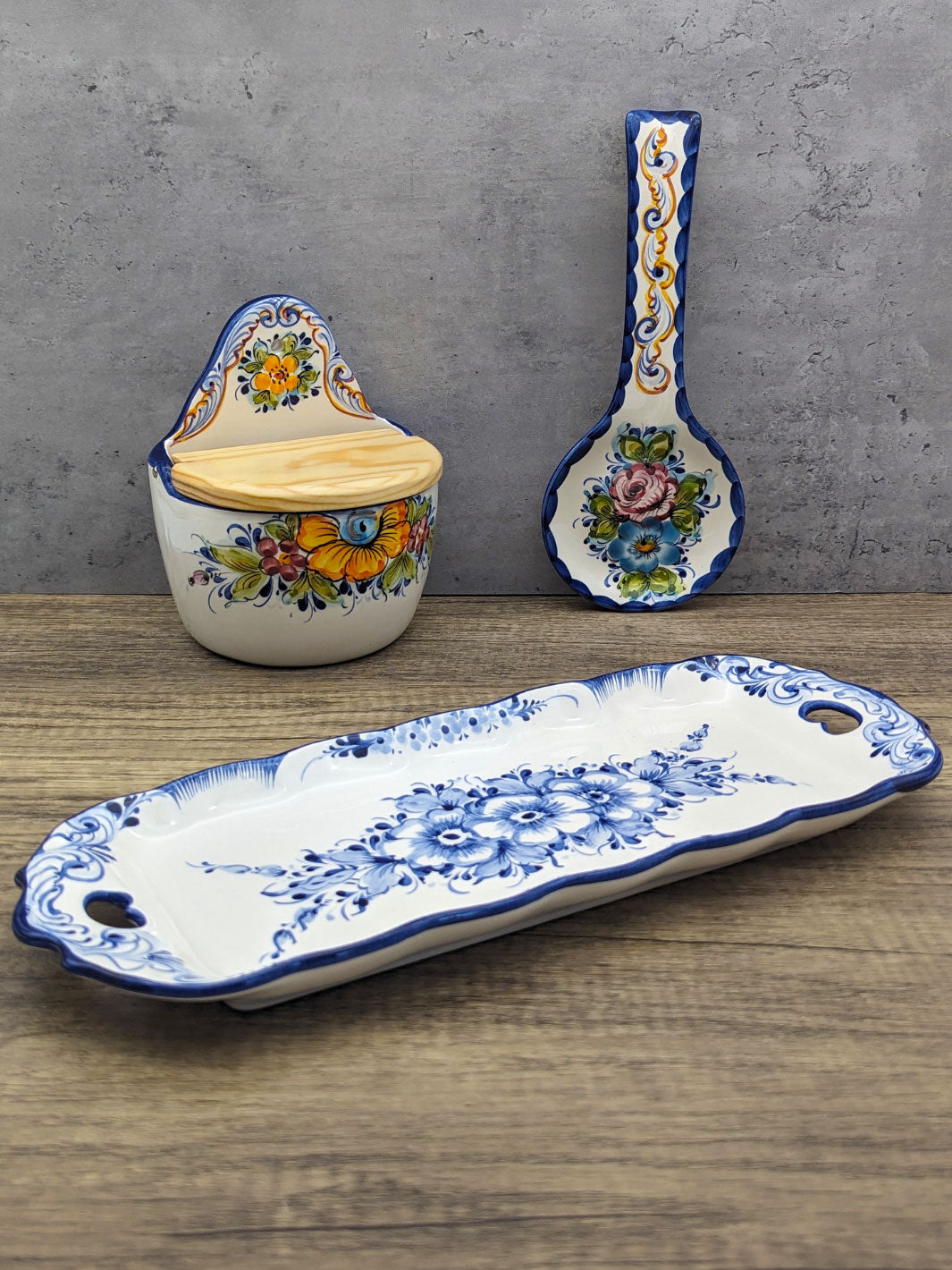 Hand Painted Blue and White Alcobaça Ceramic Serving Platter