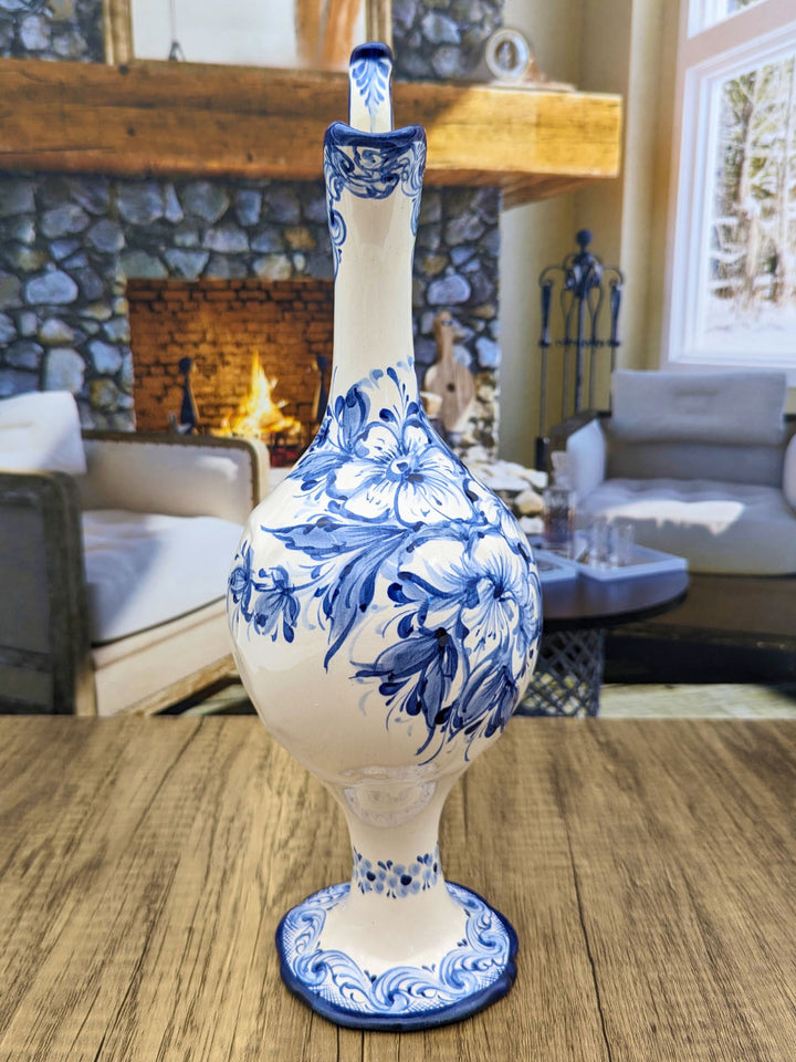 Portuguese Pottery Hand Painted Alcobaça Ceramic Blue & White Pitcher - Gomil