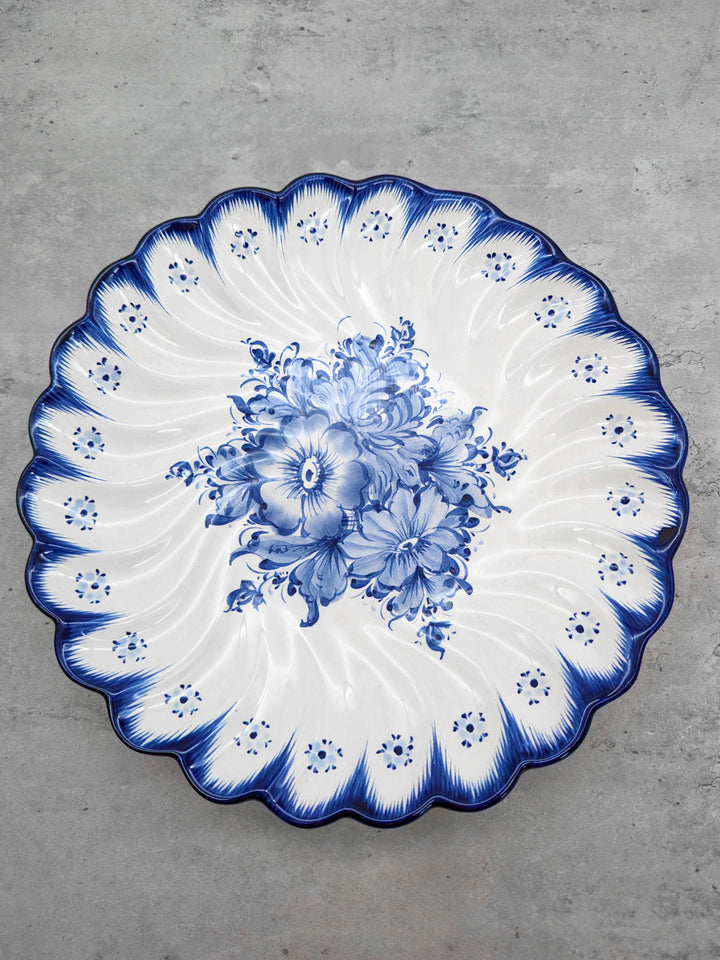 12-Inch Hand-Painted Portuguese Ceramic Wall Decor Blue & White Hanging Plate