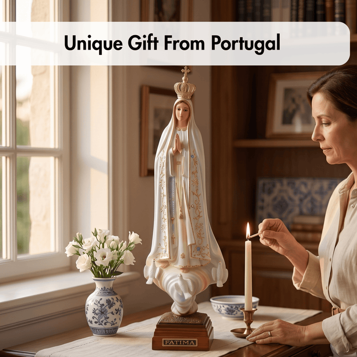 12 Inch Glass Eyes Our Lady of Fatima Statue Made in Portugal