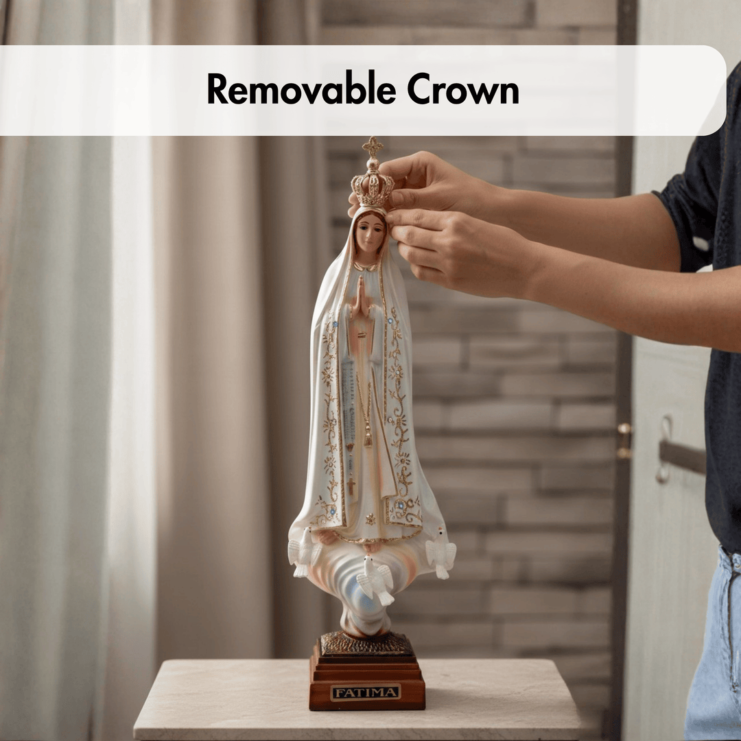 12 Inch Glass Eyes Our Lady of Fatima Statue Made in Portugal