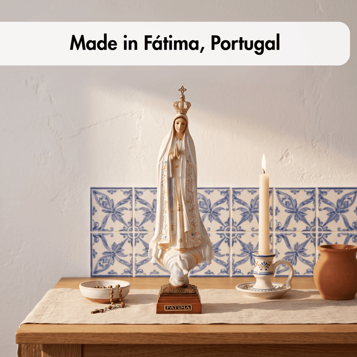 12 Inch Glass Eyes Our Lady of Fatima Statue Made in Portugal