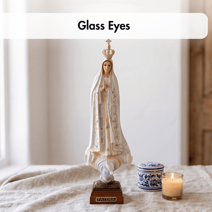 12 Inch Glass Eyes Our Lady of Fatima Statue Made in Portugal