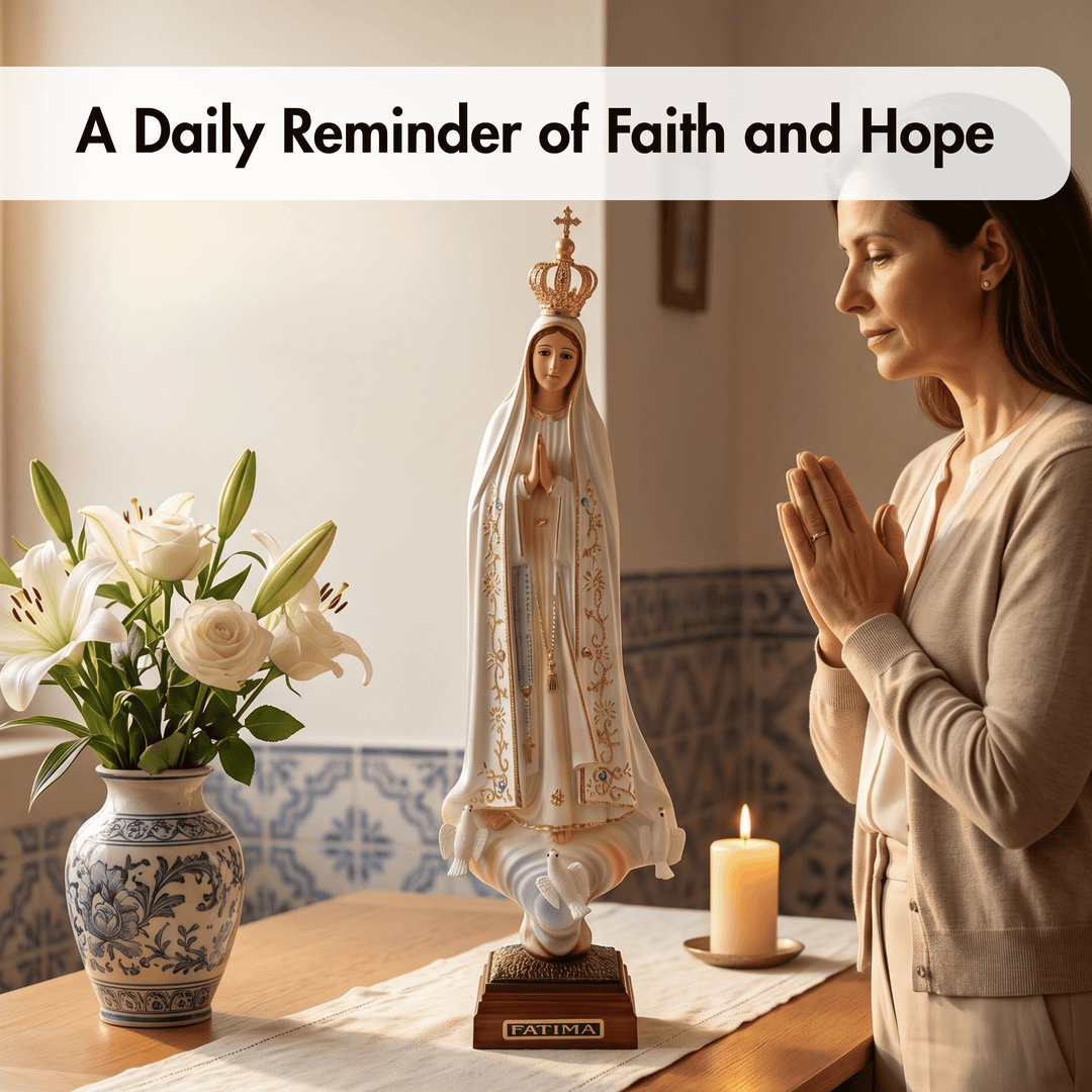 12 Inch Glass Eyes Our Lady of Fatima Statue Made in Portugal