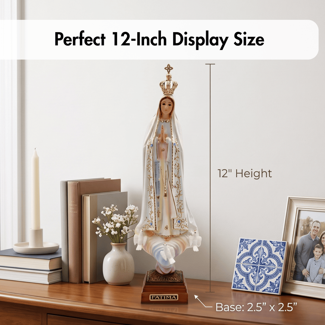 12 Inch Glass Eyes Our Lady of Fatima Statue Made in Portugal