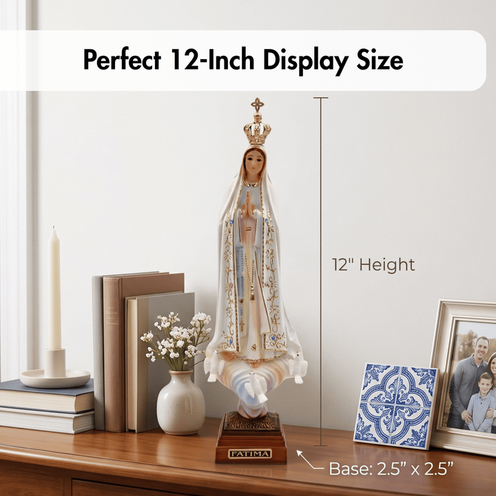 12 Inch Glass Eyes Our Lady of Fatima Statue Made in Portugal