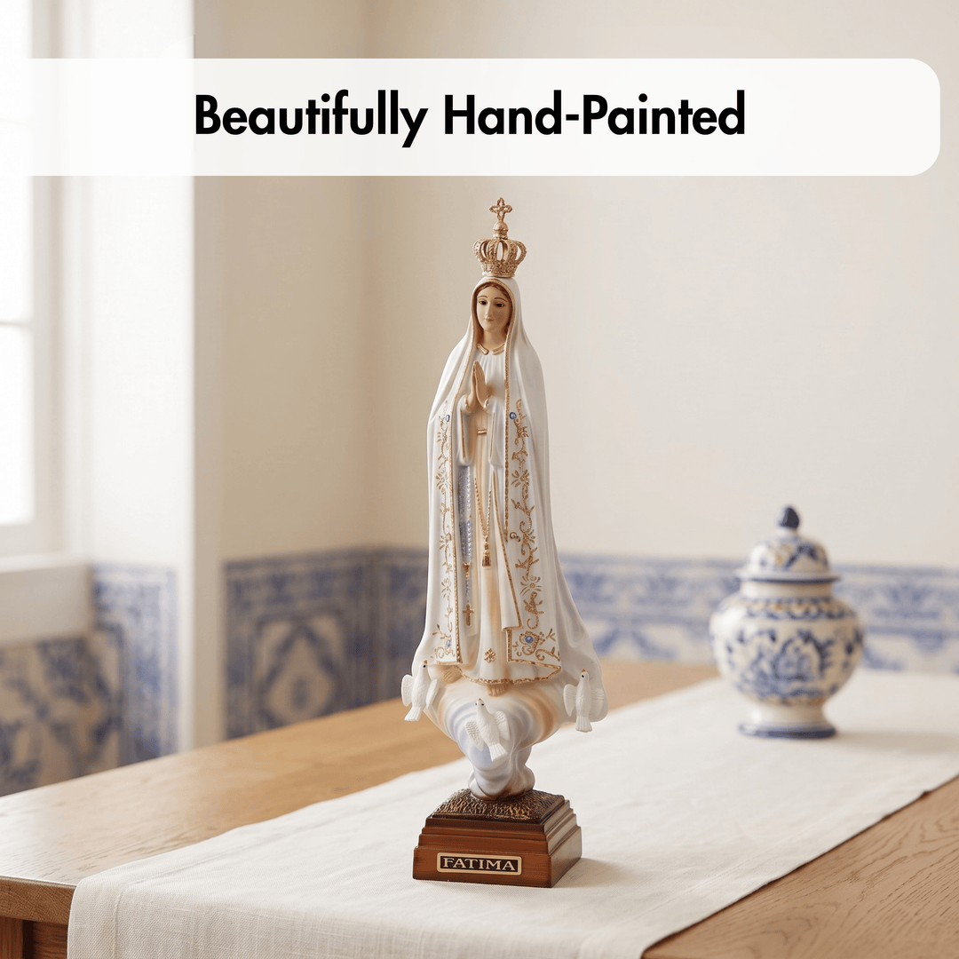 12 Inch Glass Eyes Our Lady of Fatima Statue Made in Portugal