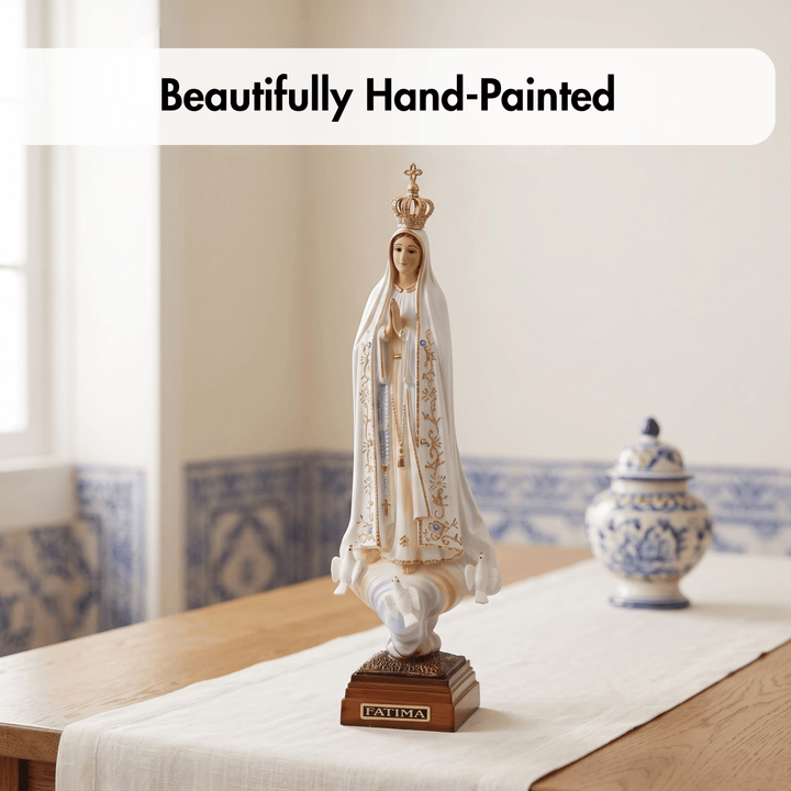 12 Inch Glass Eyes Our Lady of Fatima Statue Made in Portugal