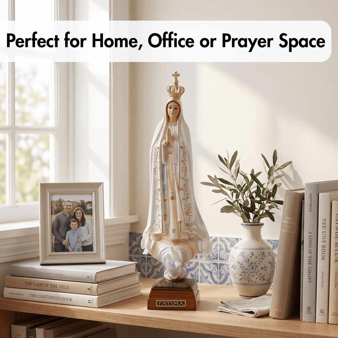 12 Inch Glass Eyes Our Lady of Fatima Statue Made in Portugal