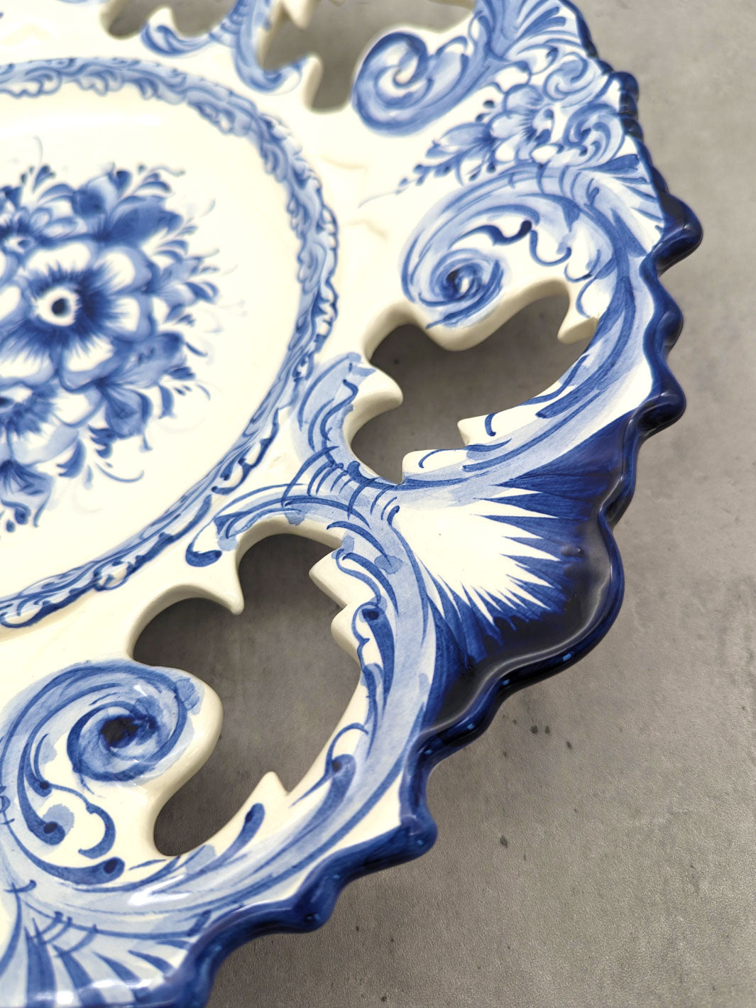 14 Inch Hand painted Blue and White Portuguese Ceramic Decorative Plate