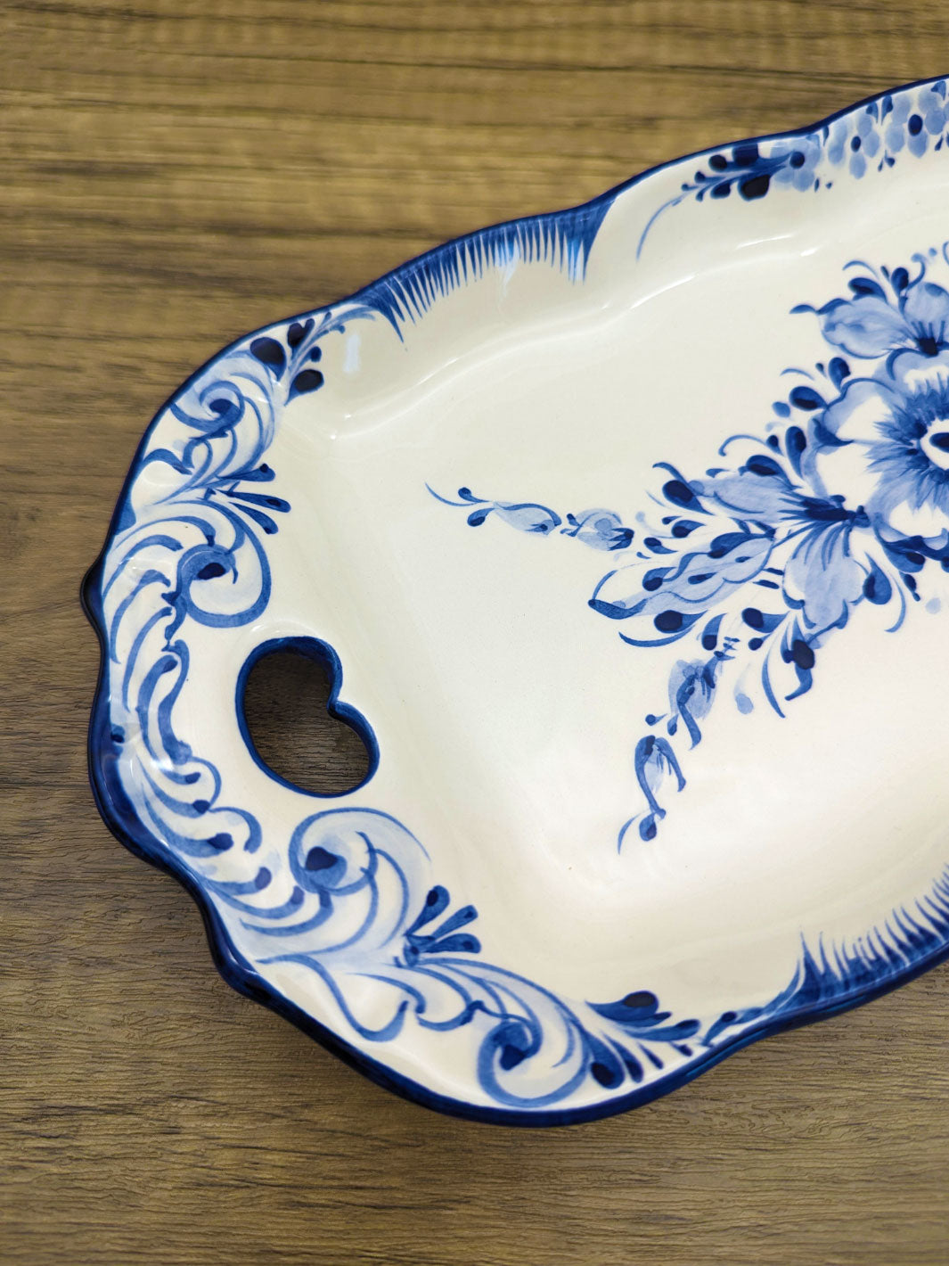 Hand Painted Blue and White Alcobaça Ceramic Serving Platter