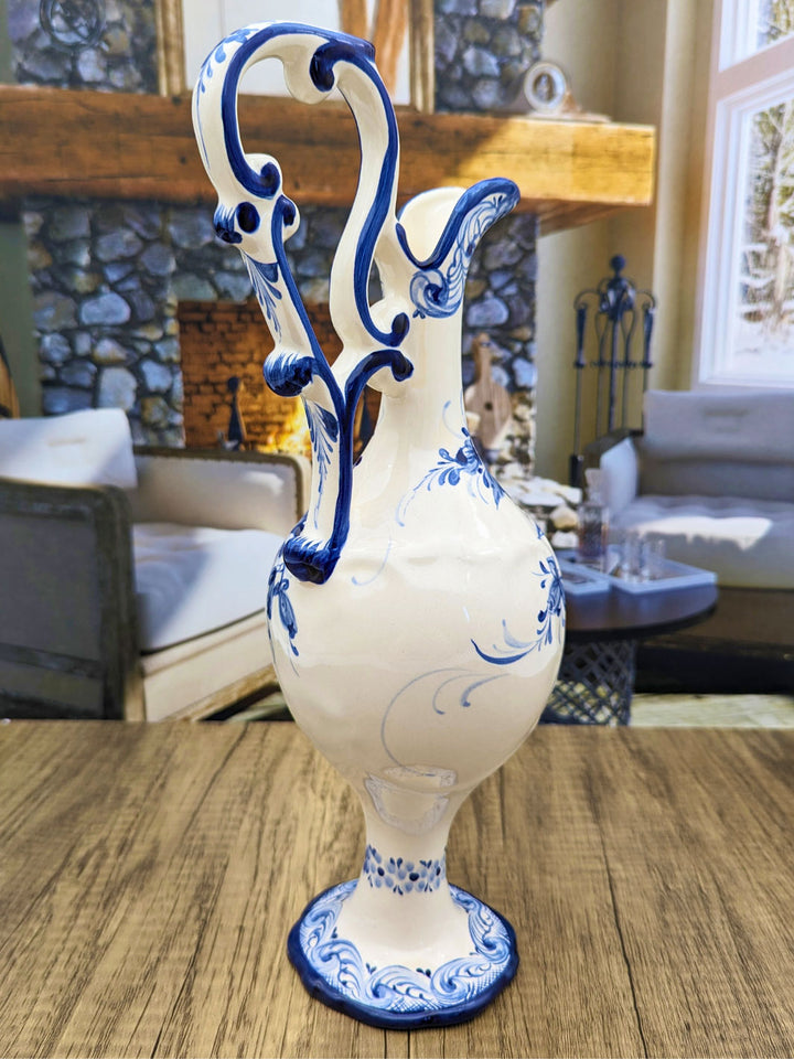 Portuguese Pottery Hand Painted Alcobaça Ceramic Blue & White Pitcher - Gomil